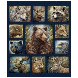 animals of the enchanted forest navy cotton fabric panel qt 30464 size 36 x 44