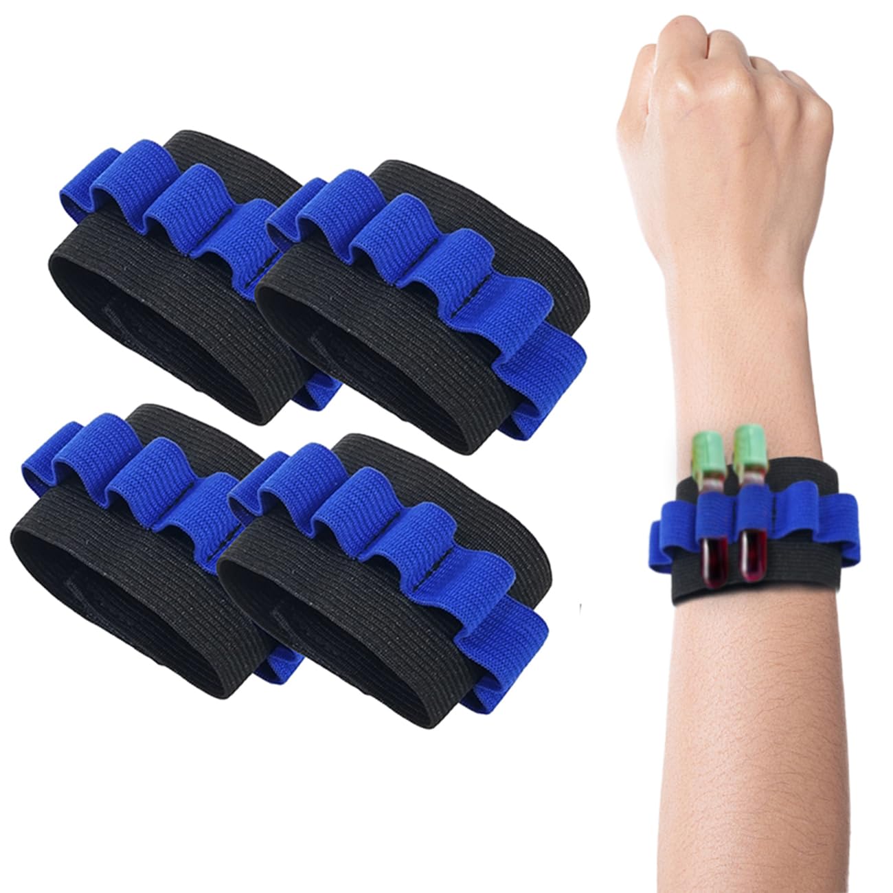 4 Pack Phlebotomy Tube Holder Wristband,Blood Draw Tube Bracelet Strap Hold 8 Phlebotomy Tubes Blood Draw Kit Phlebotomy Caddy Hold (Blue)