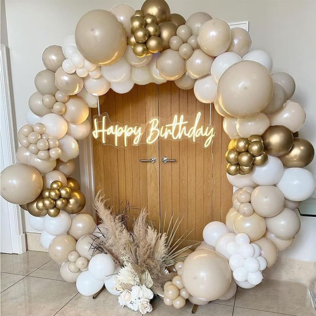 Archloon White Sand Gold Balloons Garland Arch Kit,192PCS White Nude Balloons with Metallic Chrome Gold Latex Balloons for Birthday Decorations