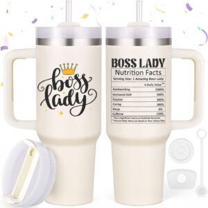 liqcool boss gifts for women, best boss lady gifts - 40 oz tumbler with handle and straw lid, great gift idea for boss manager friends, female boss gifts for bosses day birthday christmas(cream)