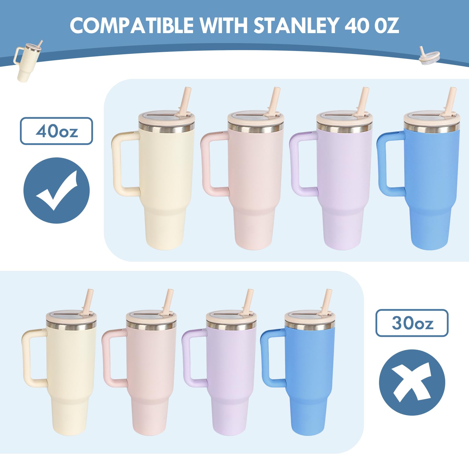 2 PCS 40 oz Tumbler Flip Straw Lid Replacement Fit for Stanley Quencher, Leak-Proof Splash Resistant Replaceble Tumbler Cover for Stanley Cup, Spill Proof Lid for 40 oz Stanley Accessories (Lvory*2)