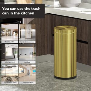 LEASYLIFE 30L/8GAL Gold Brass Kitchen Trash Can,Tall Commercial Garbage can，Large Capacity FILP lid Trash can for Kitchen,Shopping mall,Elevator gate,Airport, Hotel,Commercial (Gold)