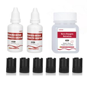 dissolved oxygen meter accessories,dissolved oxygen meter calibration solution electrolyte solution membrane cap kit,1*50ml zero-oxygen solution,2*30ml electrolyte solution,6 pcs of membrane cap