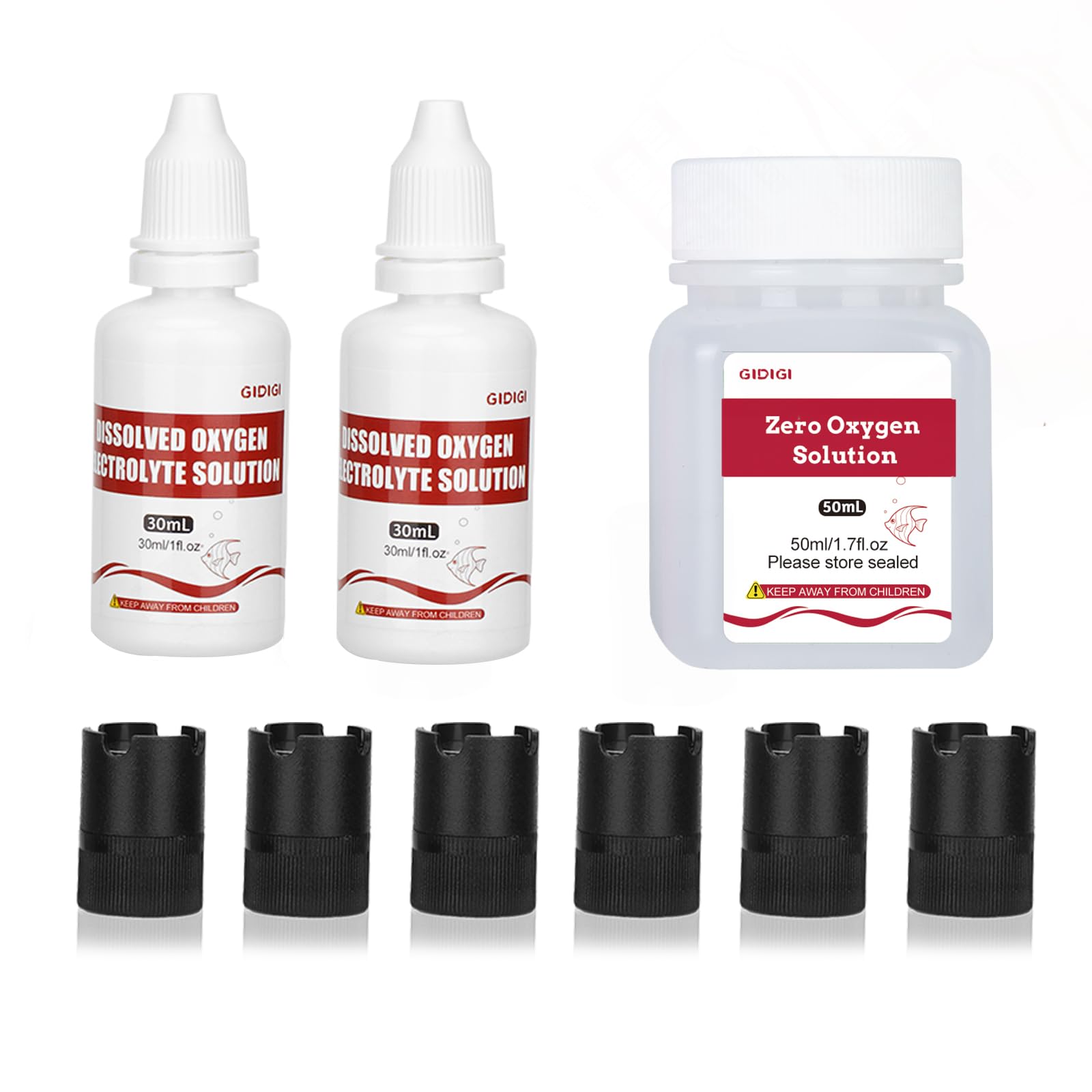 Dissolved Oxygen Meter Accessories,Dissolved Oxygen Meter Calibration Solution Electrolyte Solution Membrane Cap Kit,1*50ml Zero-Oxygen Solution,2*30ml Electrolyte Solution,6 PCS of Membrane Cap