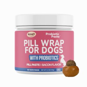 benefit pet products pill wrap for dogs - pill paste to make pockets, hide capsules, dog multivitamins or medications - added dog probiotic - made in usa (4oz)