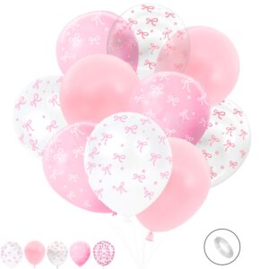 50pcs pink bow balloons, pink bow coquette party decorations, pink bow party supplies pink bow tie balloons colorful confetti latex balloon for bridal shower engagement, wedding party decoration