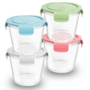 4 pack meal prep containers reusable glass with airtight lids, 3 cup round glass soup containers with lids, leak-proof glass containers for food storage microwave, dishwasher freezer safe (multi)