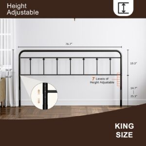 AOVSA Victorian Metal King Size Headboard, Adjustable Height, Curved Steel King Headboard Only, Easy Assembly, Attach Frame, Farmhouse Style, Black