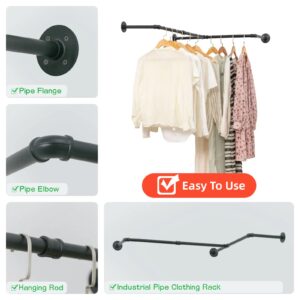 Industrial Pipe Clothing Rack,Wall Mounted Clothes Rack for hanging clothes, Space Saver Hanging Pipe Clothes Rack, Heavy Duty Corner Garment Racks for Laundry Room, Closet Storage