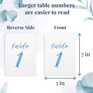 Blue Wedding Table Number Cards, Elegant 5 x 7 inch Seating Signs, Double Sided Numeric Table Numbers 1-20 Wedding Table Decorations for Wedding Receptions, Anniversary Parties and more（20）