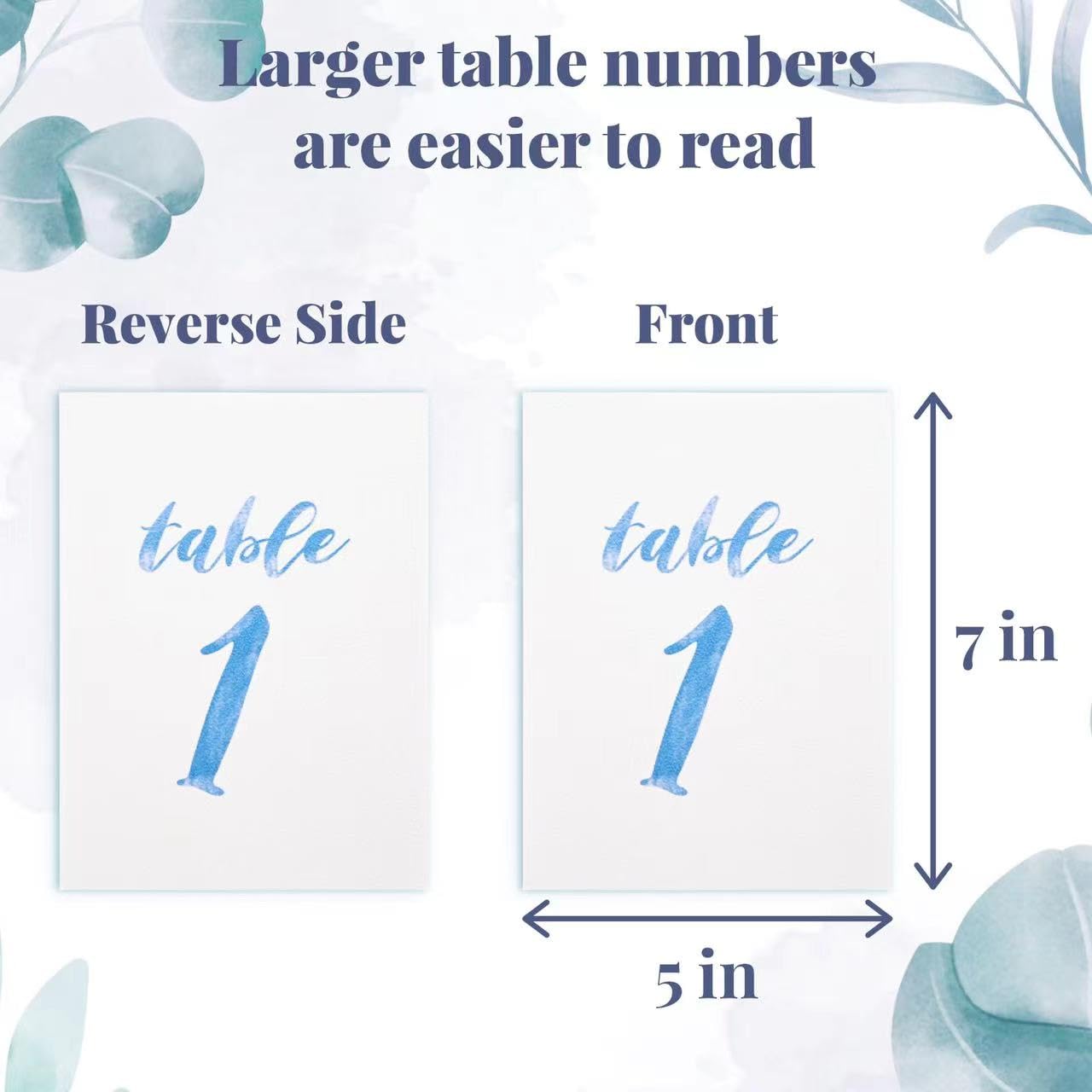 Blue Wedding Table Number Cards, Elegant 5 x 7 inch Seating Signs, Double Sided Numeric Table Numbers 1-20 Wedding Table Decorations for Wedding Receptions, Anniversary Parties and more（20）