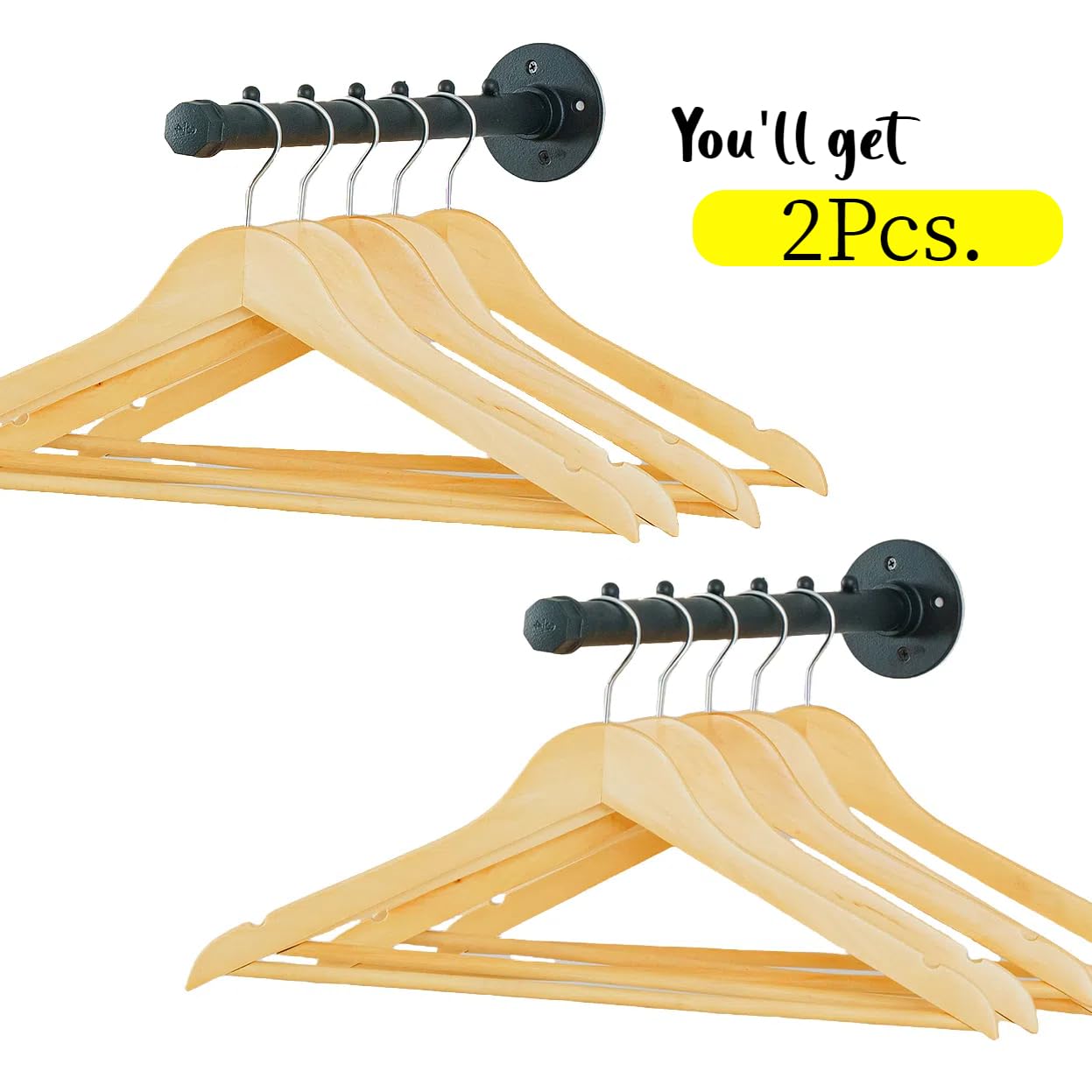 2 Pcs Industrial Pipe Clothing Bar,Wall Mount Clothes Rack for Hanging Clothes - Wall Clothing Rods for Retail Boutique Display (14 in)