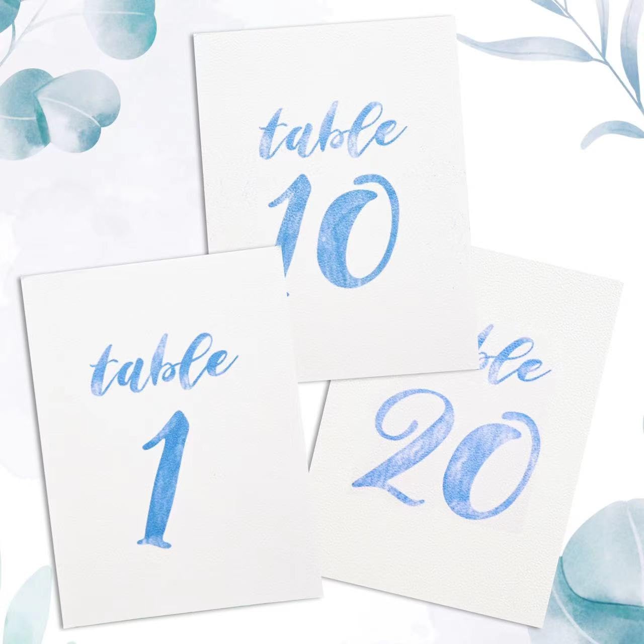 Blue Wedding Table Number Cards, Elegant 5 x 7 inch Seating Signs, Double Sided Numeric Table Numbers 1-20 Wedding Table Decorations for Wedding Receptions, Anniversary Parties and more（20）