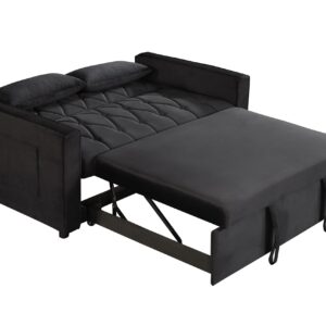 ZKJOLMN 3 in 1 Convertible Pull Out Couch Bed, Velvet Sleeper Sofa Couch with Pull Out Bed, Loveseat Sleeper with Adjustable Backrest, Pull Out Sofa Bed Sleeper for Living Room (Black)