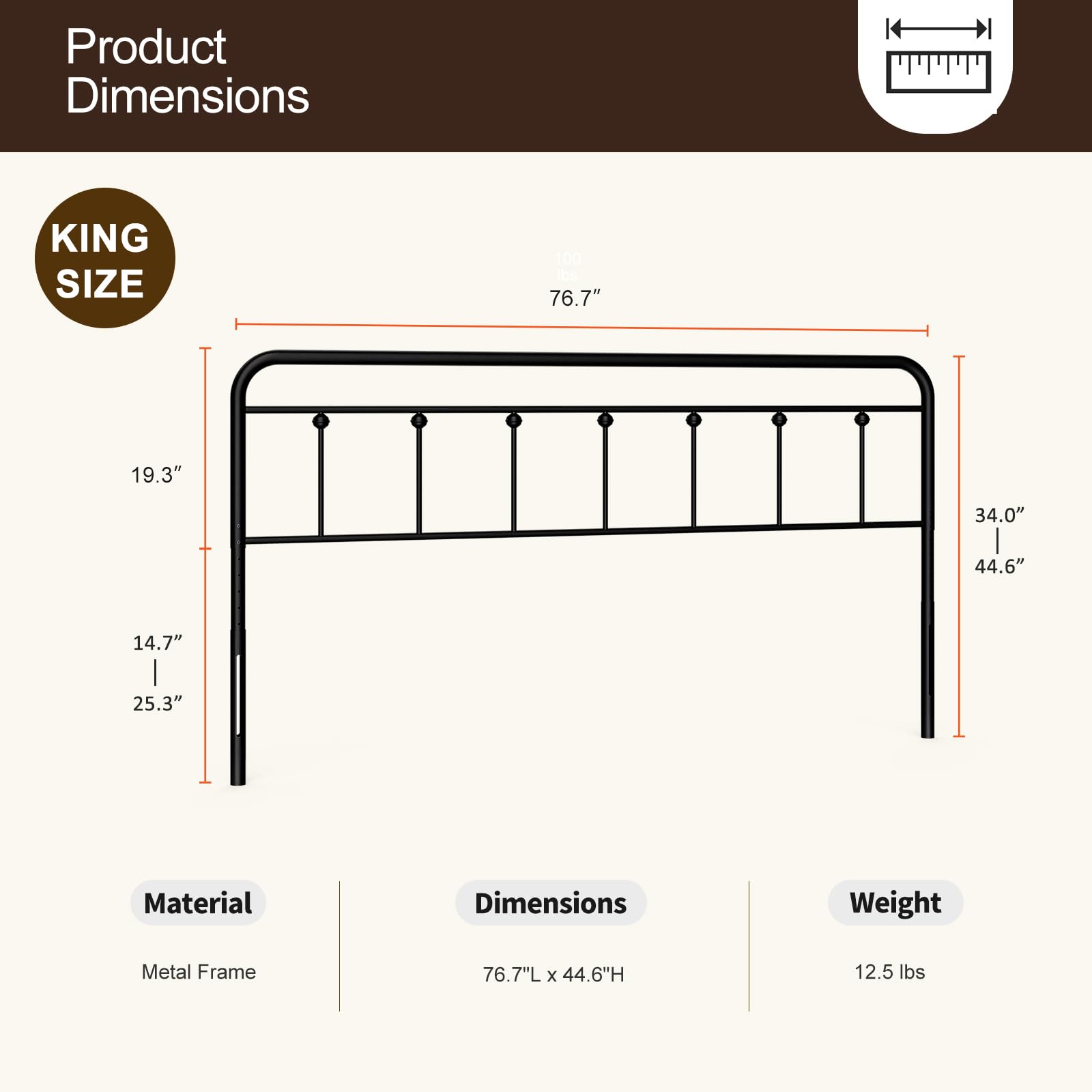 AOVSA Victorian Metal King Size Headboard, Adjustable Height, Curved Steel King Headboard Only, Easy Assembly, Attach Frame, Farmhouse Style, Black