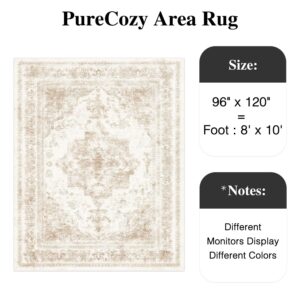 PureCozy Vintage Area Rug 8x10 Indoor Bedroom Rug Beige Medallion Washable Living Room Carpet Retro Accent Throw Rug Distressed Rug for Office Dining Room Nursery