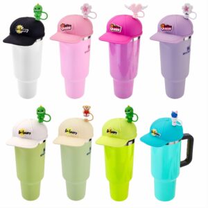 Anti-dust Silicone Cap for Stanley Cup 40oz, Fits Stanley Cup Accessories with Straw Cover and Two Charms, Pink