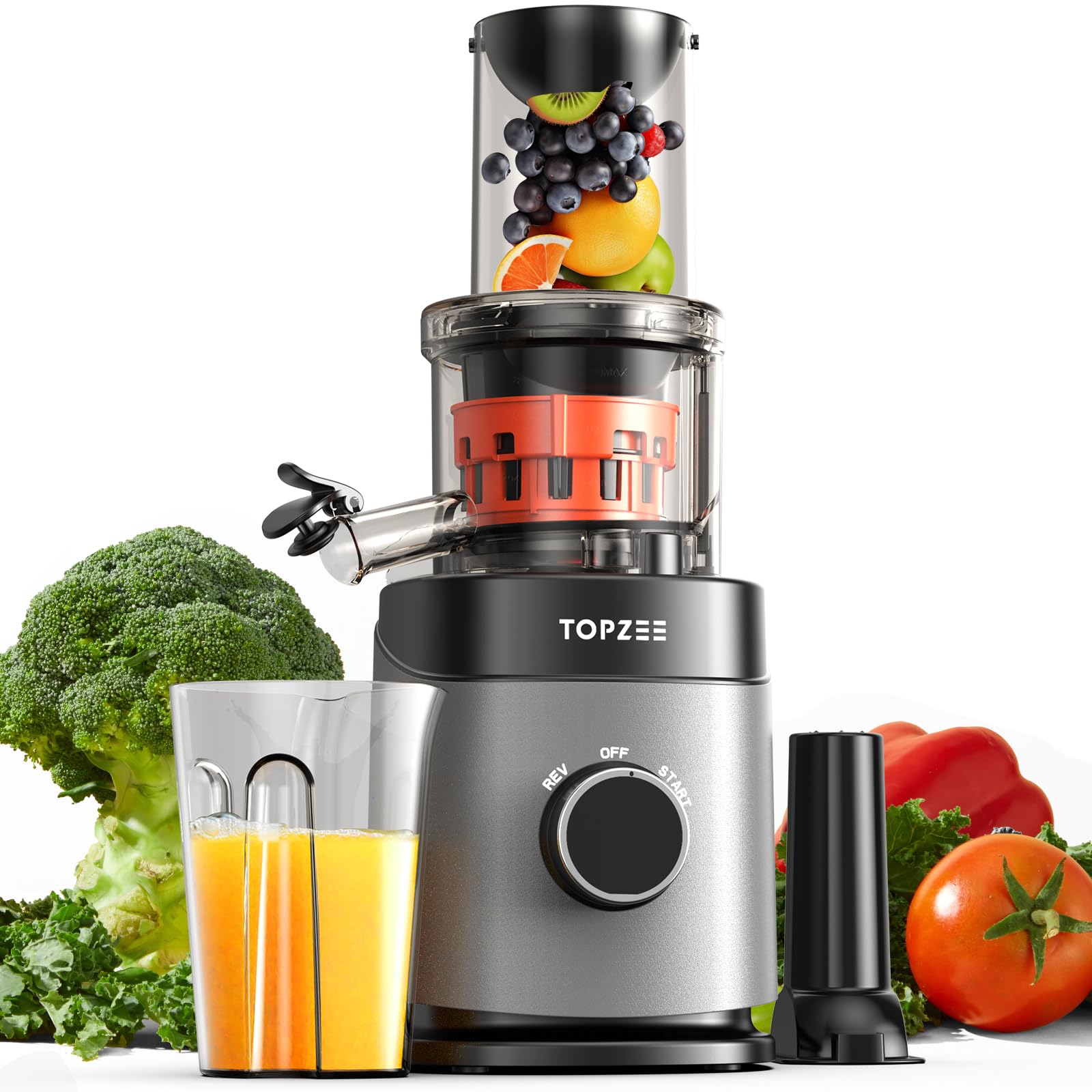 Cold Press Juicer, Slow Masticating Machines with Extra Large Feed Chute Fit Whole Fruits & Vegetables Easy Clean Self Feeding Effortless for Batch Juicing, High Juice Yield, BPA Free, Black