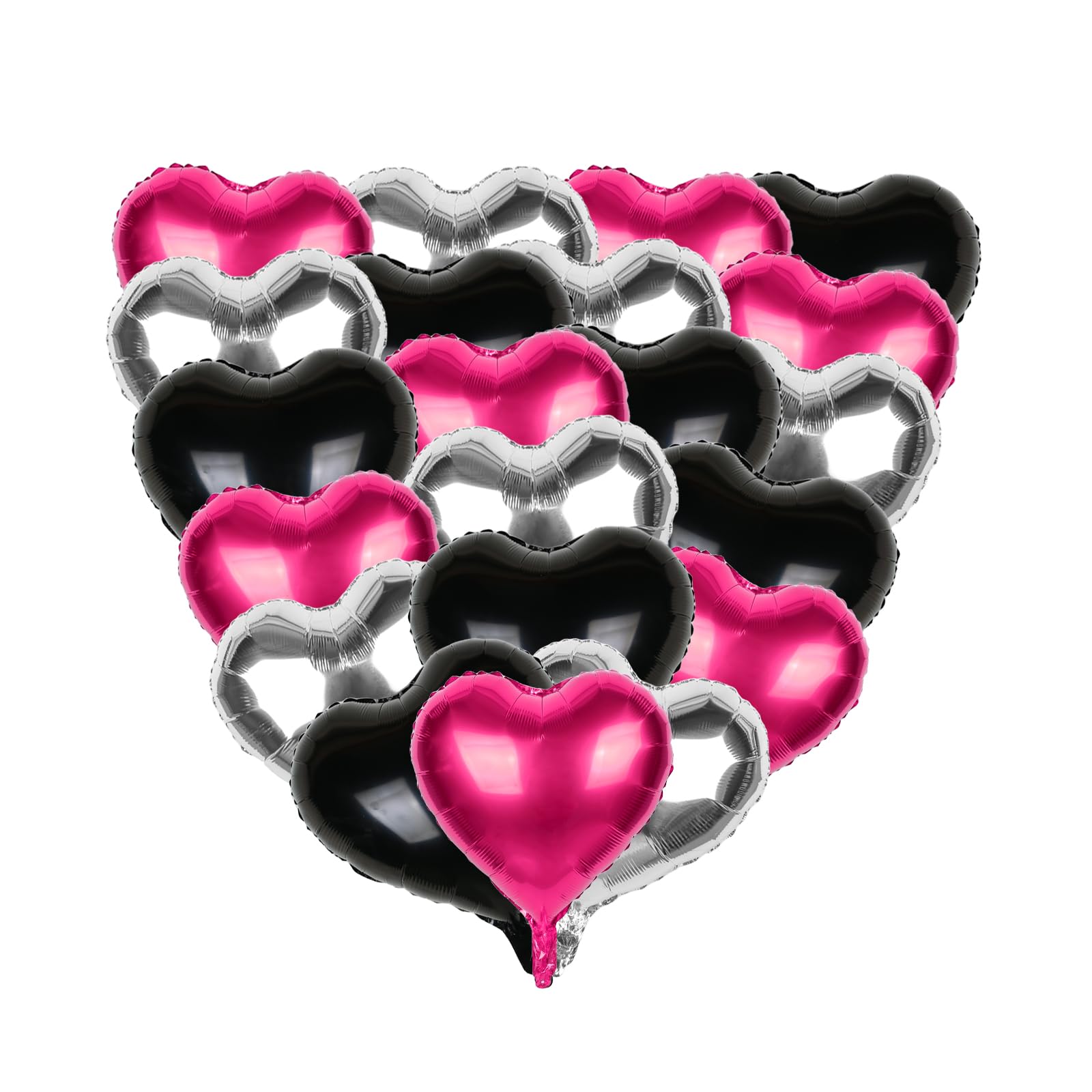 Mefuny 18PCS 18 Inch Hot Pink Black Silver Heart Shape Foil Balloons For Valentine Wedding Bridal Shower Party Graduation Decoration