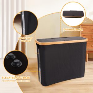 Toilet Paper Basket, Toilet Paper Storage Basket with Bamboo Handle and Lid, Toilet Paper Storage Holder Up to 12 Mega Rolls, Good Ventilation, Durable (Black)