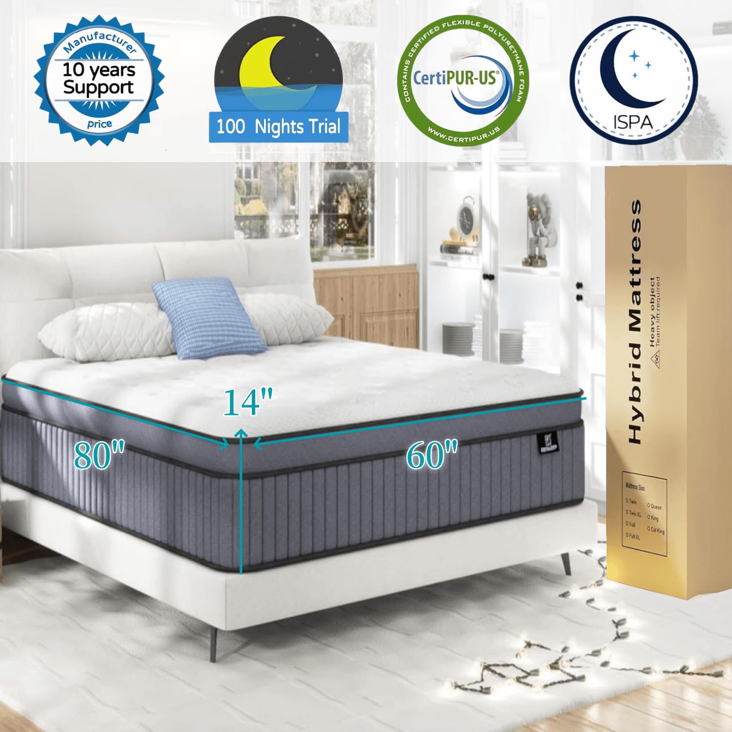 Queen Size Mattress, Upgrade Strengthen 14 Inch Firm Hybrid Queen Mattress in a Box, Mattress Queen Size With Memory Foam and Independent Pocket Springs, Strong Edge Support, Release Pressure