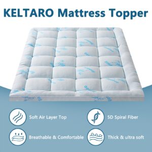 KELTARO Mattress Topper Full Size,Viscose Made from Bamboo Extra Thick Mattress Pad 8-21" Deep Pocket Soft Down Alternative Fill Mattress Protector Pillow Top Mattress Cover(54x75 Inches)