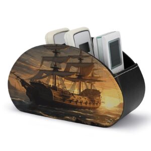 desktop organizer store fantasy pirate ship printed remote storage box remote control holder with 5 compartments for tv remotes/media controllers/office