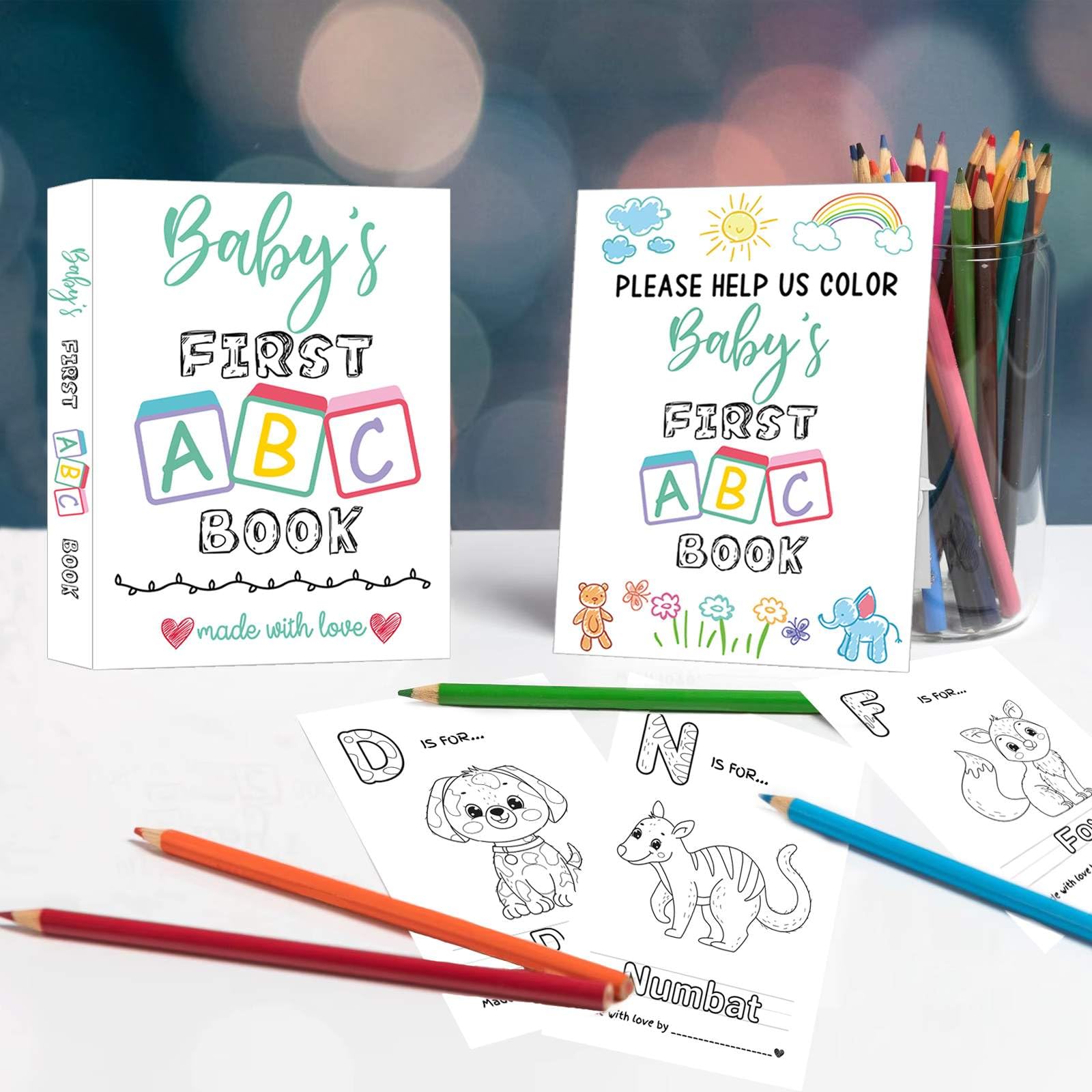 Baby's First ABC Book Baby Shower Activity Keepsake Game, ABC Coloring Baby Shower Guest Book Alternative, Baby's First Alphabet Coloring Book, Alphabet A to Z Coloring Pages