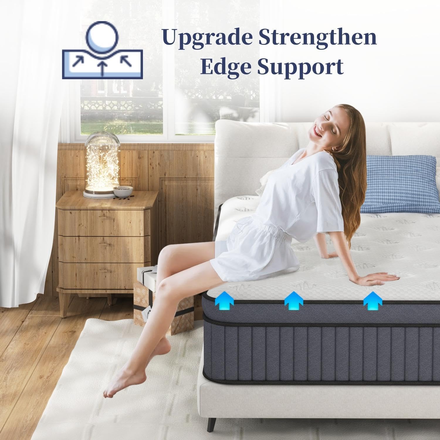 Queen Size Mattress, Upgrade Strengthen 14 Inch Firm Hybrid Queen Mattress in a Box, Mattress Queen Size With Memory Foam and Independent Pocket Springs, Strong Edge Support, Release Pressure