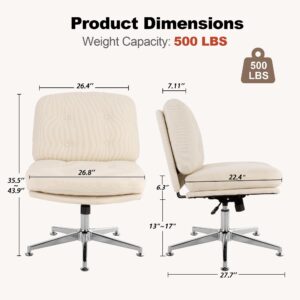 Okeysen Criss Cross Desk Chair No Wheels, Height Adjustable Armless Office Desk Chair, Swivel Accent Chair, Wide Comfy Reading Chairs, Modern Cross Legged Sitting Chair for Living Room, Bedroom