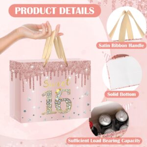 GOLDCROW Sweet 16 Gift Bag with Tissue Paper and Birthday Card Rose Gold 16th Birthday Gift Wrap Bag for Girls 16th Bday Bag with Wrapping Paper Sweet 16 Party Supplies Decorations