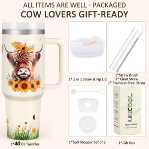 LiqCool Highland Cow Gifts-40 Oz Tumbler with Handle, Cow Print Gifts for Girls Who Love Highland Cow Cup, Cow Theme Stuff Birthday Gifts for Farmers Cow Lovers(Full Printing)