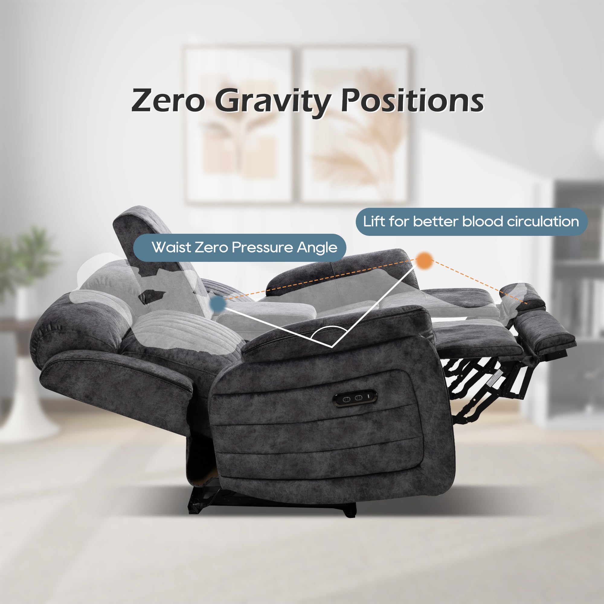 Consofa Zero Gravity Reclining Loveseat with Adjustable Headrest, Power Reclining Loveseat with Console, RV Wall Hugger Loveseat Recliner with USB & Type-C Ports for Living Room (Grey)