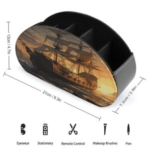 Desktop Organizer Store Fantasy Pirate Ship Printed Remote Storage Box Remote Control Holder with 5 Compartments for TV Remotes/Media Controllers/Office