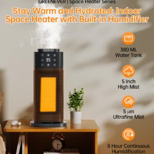 GREENEVER Space Heater Indoor with Humidifier: 2024 Upgraded PTC Electric Heaters for Indoor Use with Thermostat, 1500W Ceramic Heater Fast Heating with Remote, Oscillation, Timer for Bedroom, Office