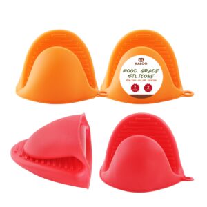 2 pair silicone mini oven mitts, kaloo heat resistant cooking pinch mitts potholder for kitchen cooking & baking (orange and red)