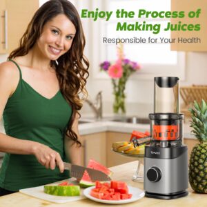 Cold Press Juicer, Slow Masticating Machines with Extra Large Feed Chute Fit Whole Fruits & Vegetables Easy Clean Self Feeding Effortless for Batch Juicing, High Juice Yield, BPA Free, Black