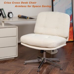 Okeysen Criss Cross Desk Chair No Wheels, Height Adjustable Armless Office Desk Chair, Swivel Accent Chair, Wide Comfy Reading Chairs, Modern Cross Legged Sitting Chair for Living Room, Bedroom