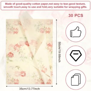 30pcs Rose Tissue Paper, 14x20 Inch Packaging Tissue Paper Gift Wrap Paper Retro Rose Tissue Paper Sheets for Gift Bag Packaging Wedding Birthday Party