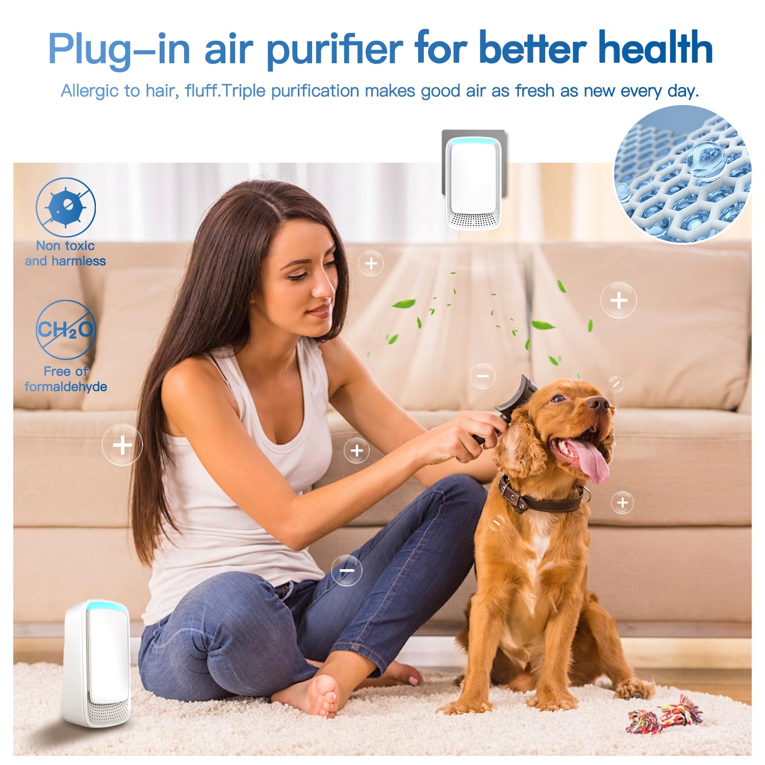 Plug In Air Ionizers - Negative Ion Technology Air Purifier - Quiet Operation Air Freshener for Home, Bedroom, Office, Garage Room - Portable Air Purifiers Odor,Pets Smell - Air Cleaner White (4 Pack）