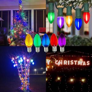 abulber 25 Pack C7 LED Christmas Light Bulb,Shatterproof,Waterproof,Plastic Led Replacement Bulbs for Indoor Outdoor String Lights,E12 Candelabra Base Multi-Colored