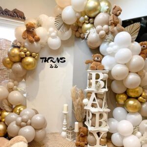 Archloon White Sand Gold Balloons Garland Arch Kit,192PCS White Nude Balloons with Metallic Chrome Gold Latex Balloons for Birthday Decorations