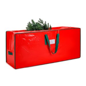 krysty christmas tree storage bag - fits up to 7.5 foot xmas holiday tree, zippered bag, carry handles, durable waterproof material, protects against dust and moisture, red