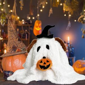 Rdogeia Ghost with Pumpkin Pillow,Dog Ghost Holding Pumpkin Plush,Cute Halloween Toys Halloween Stuffed Animal,Halloween Party Favors,Halloween Treat Bag Stuffers Gifts Kids Boys Girls