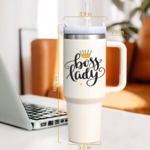 LiqCool Boss Gifts for Women, Best Boss Lady Gifts - 40 oz Tumbler with Handle and Straw Lid, Great Gift Idea for Boss Manager Friends, Female Boss Gifts for Bosses Day Birthday Christmas(Cream)