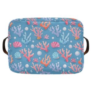 ALAZA Pearl Coral Reef Blue Large Storage Basket for Organizing Foldable Storage Bin for Shelves Home with Handles 1 Pack