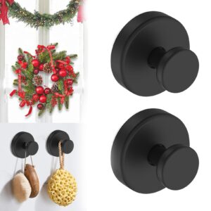 2 pack suction cup hooks for wreaths on glass window stainless steel shower hooks waterproof for hanging towels loofah robe coat mounting on bathroom glass shower door mirror tile wall (matte black)