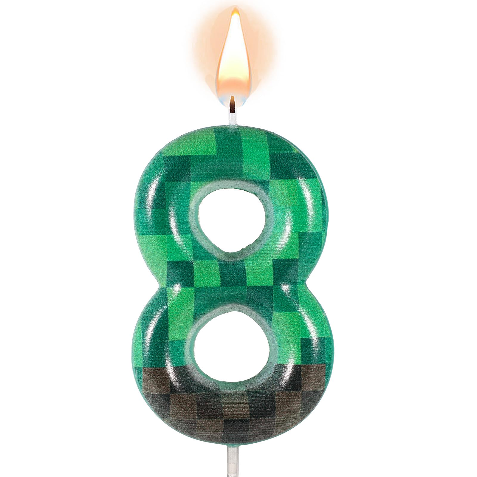 lasuroa TNT Themed Birthday Candles for Cake, Green Number Birthday Candles Pixel Birthday Candles TNT Cake Toppers for Birthday Wedding Baby Shower Video Game Party Supplies Decoration (Number 8)