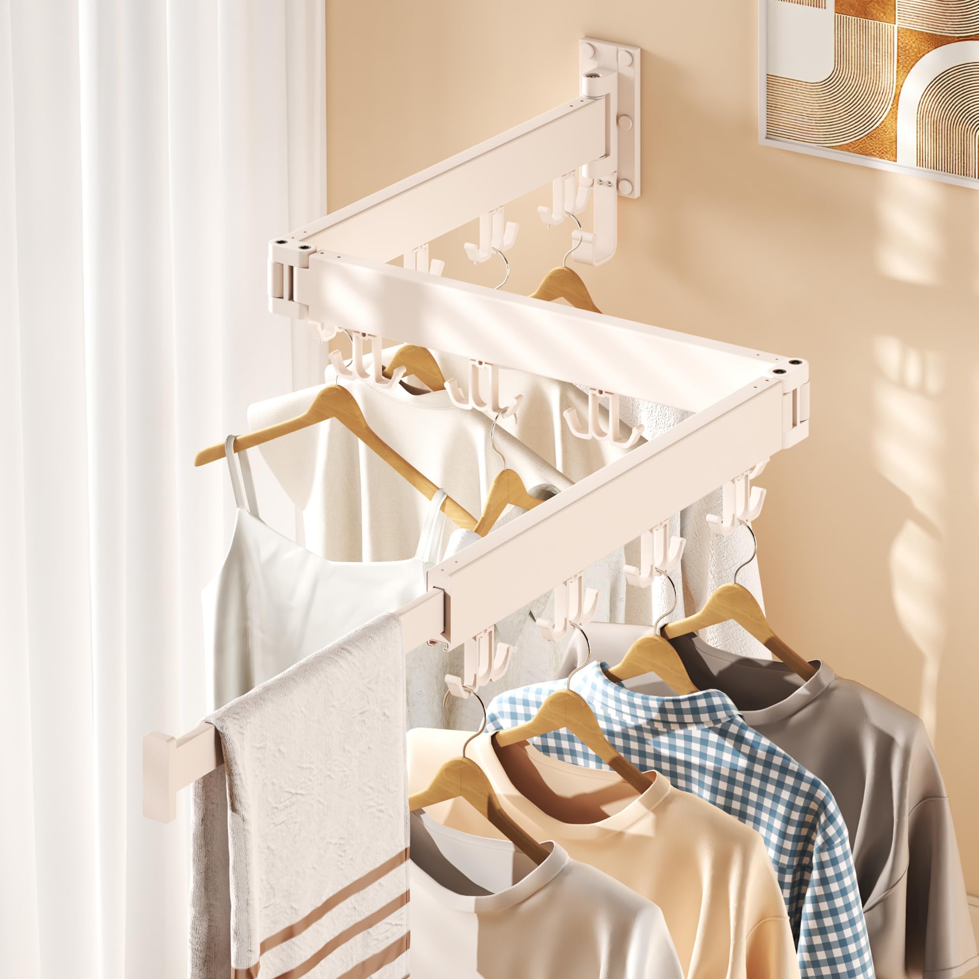 HEILAIYI Clothes Drying Rack Wall Mounted,Drying Rack Clothing,Wall Mounted Drying Rack,Laundry Room Organization and Storage,Laundry Drying Rack,Collapsible Dying Racks for Laundry