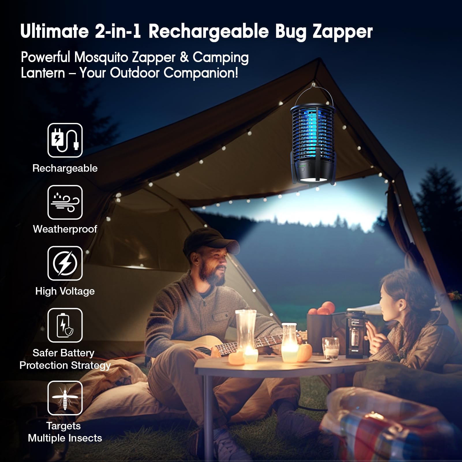 Bug Zapper for Indoor and Outdoor, Rechargeable Mosquito Zapper, Portable Electric Fly Killer, Insect Trap with LED Light, Ideal for Backyard, Patio, Camping, and Fishing